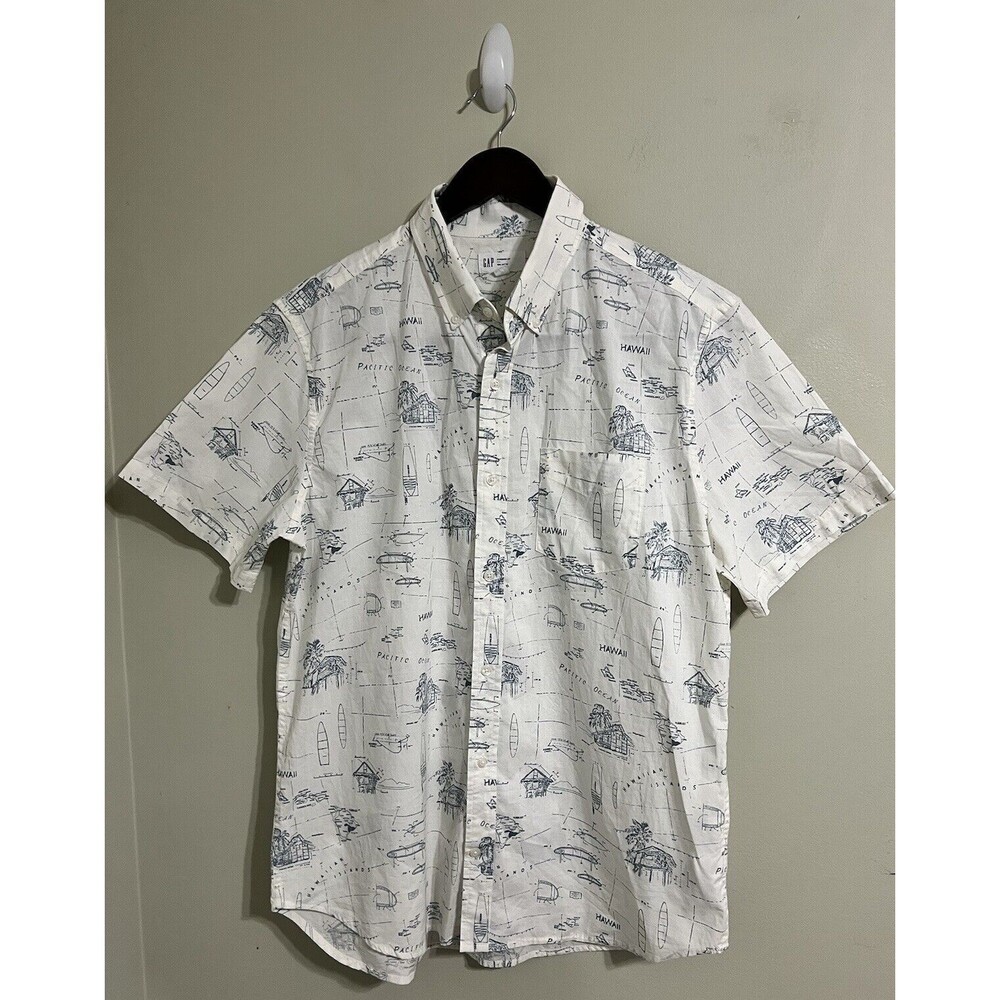 Gap Oxford Hawaii blueprint short sleeve shirt Size Large 100% Cotton